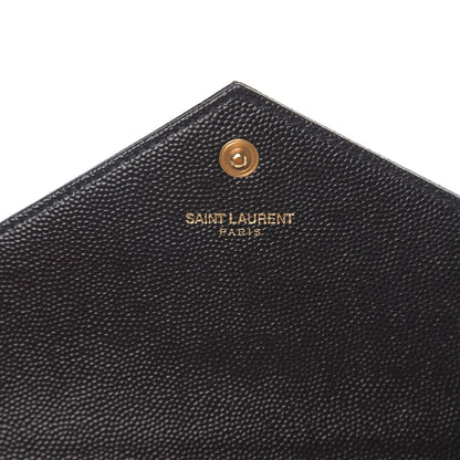 Saint Laurent Grain De Poudre Matelasse Chevron Monogram Envelope Chain Wallet Black 5 of 9