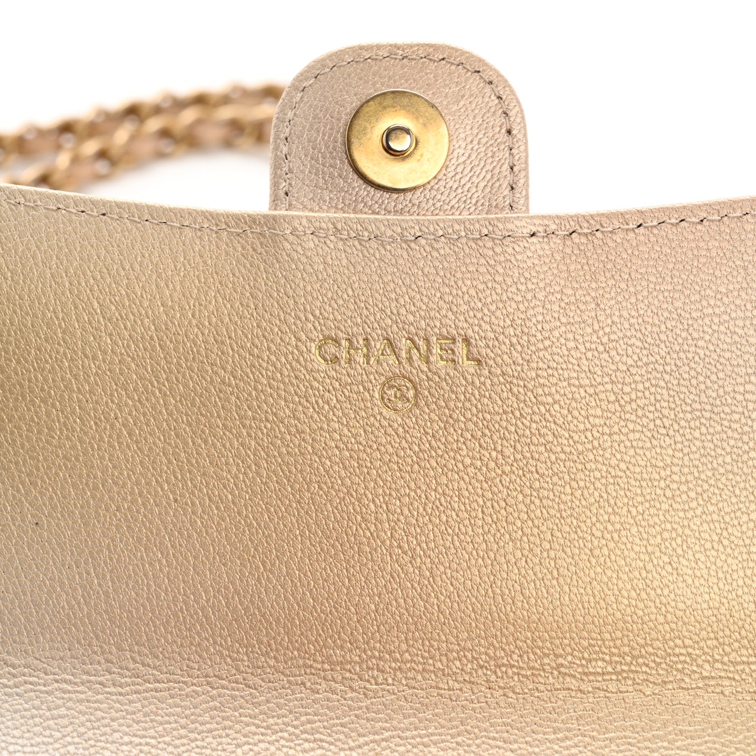 Chanel Metallic Goatskin Quilted Phone Holder Wallet on Removable Chain  Gold 7 of 19