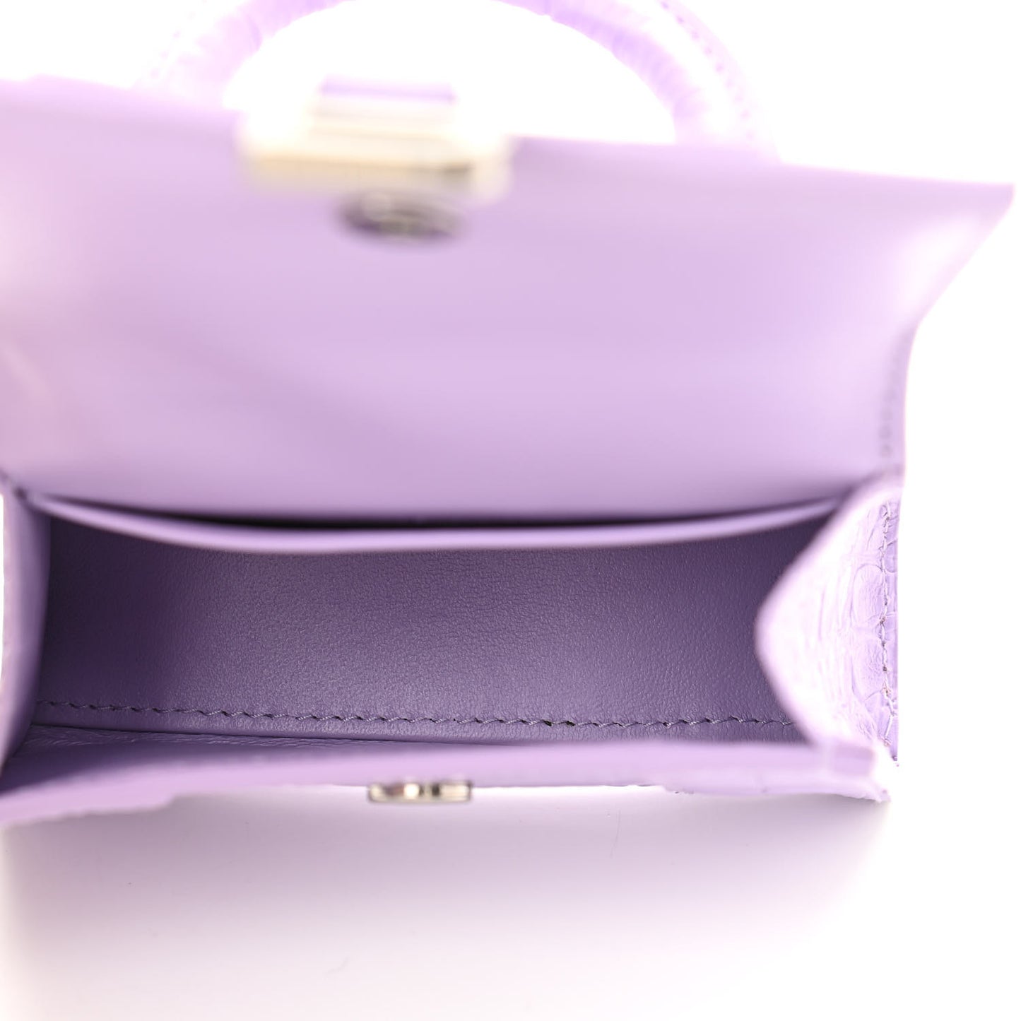 Shiny Calfskin Crocodile Embossed Hourglass Top Handle Bag Mini with Chain Lilac