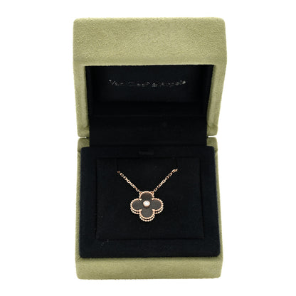 Van Cleef & Arpels 18K Rose Gold Diamond Silver Obsidian Vintage Alhambra Pendant Necklace 4 of 4