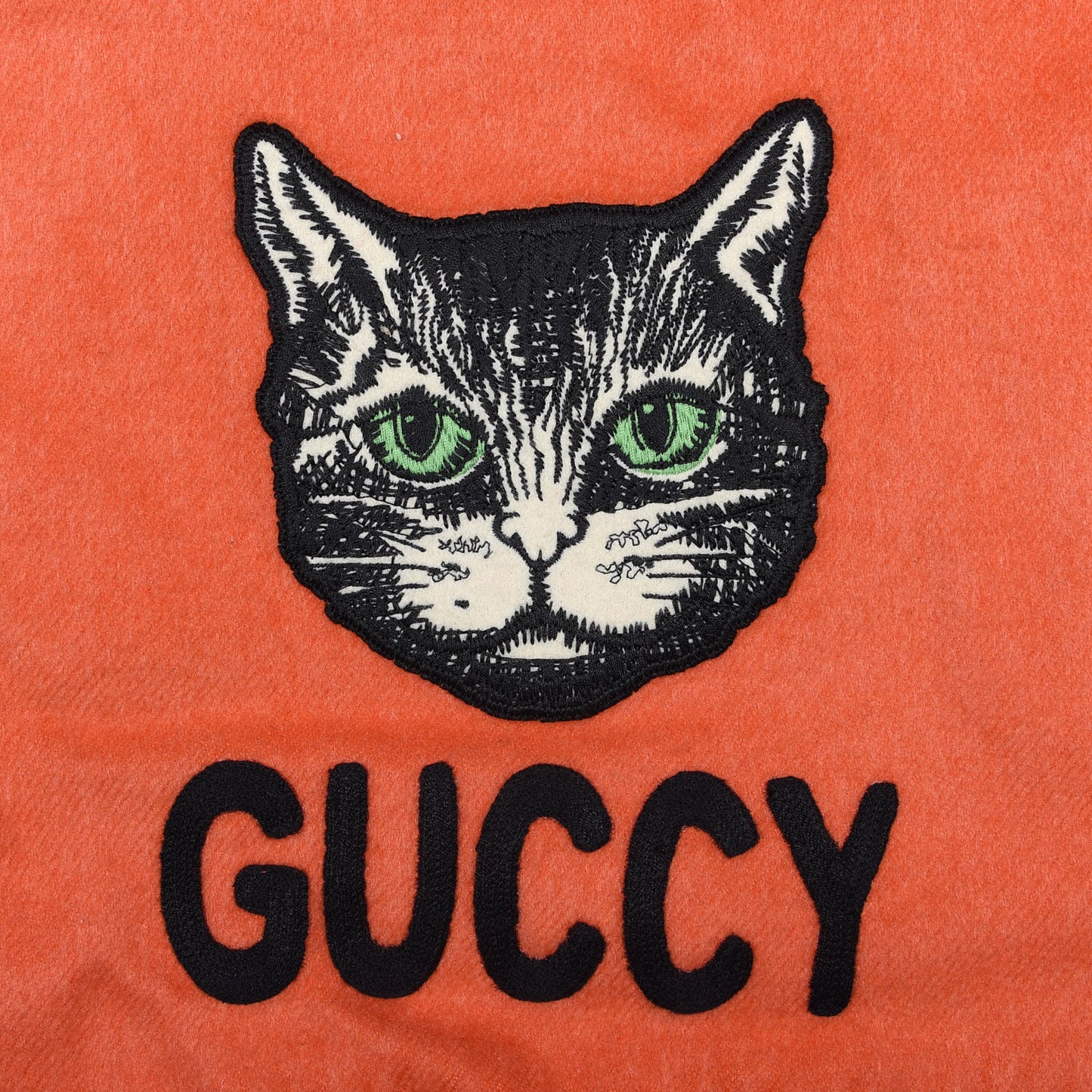 Silk Cashmere Mystic Cat Embroidered Scarf Orange