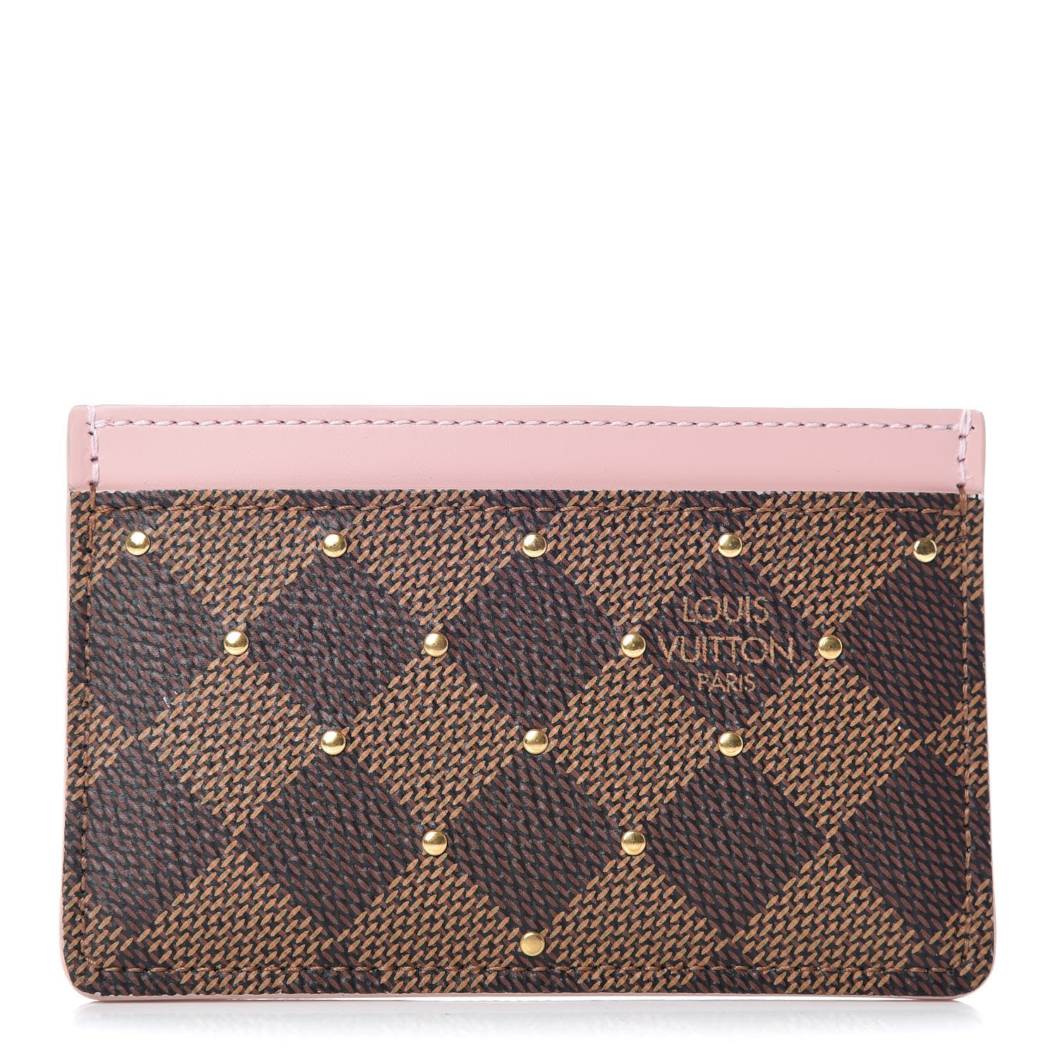 Louis Vuitton Damier Ebene Studded Card Holder Rose Ballerine 1 of 8