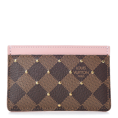 Louis Vuitton Damier Ebene Studded Card Holder Rose Ballerine 1 of 8