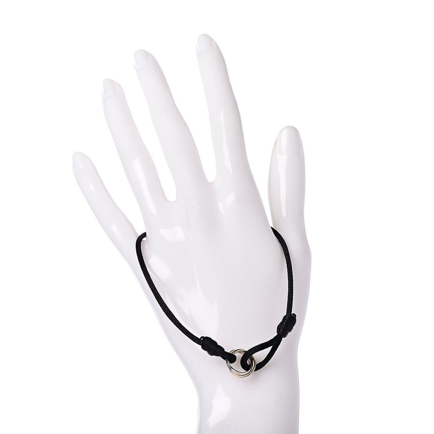 18K Pink Yellow White Gold Trinity Adjustable Cord Bracelet Black