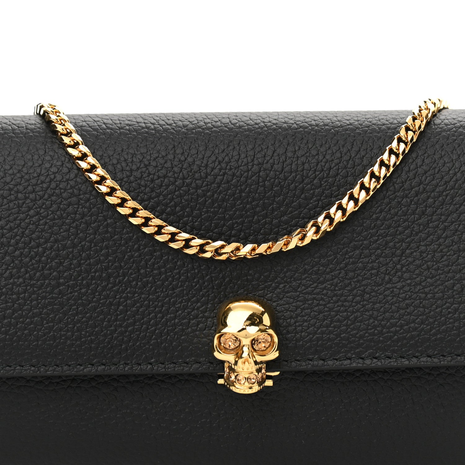 Alexander McQueen Pebbled Calfskin Skull Wallet on Chain Black 7 of 9