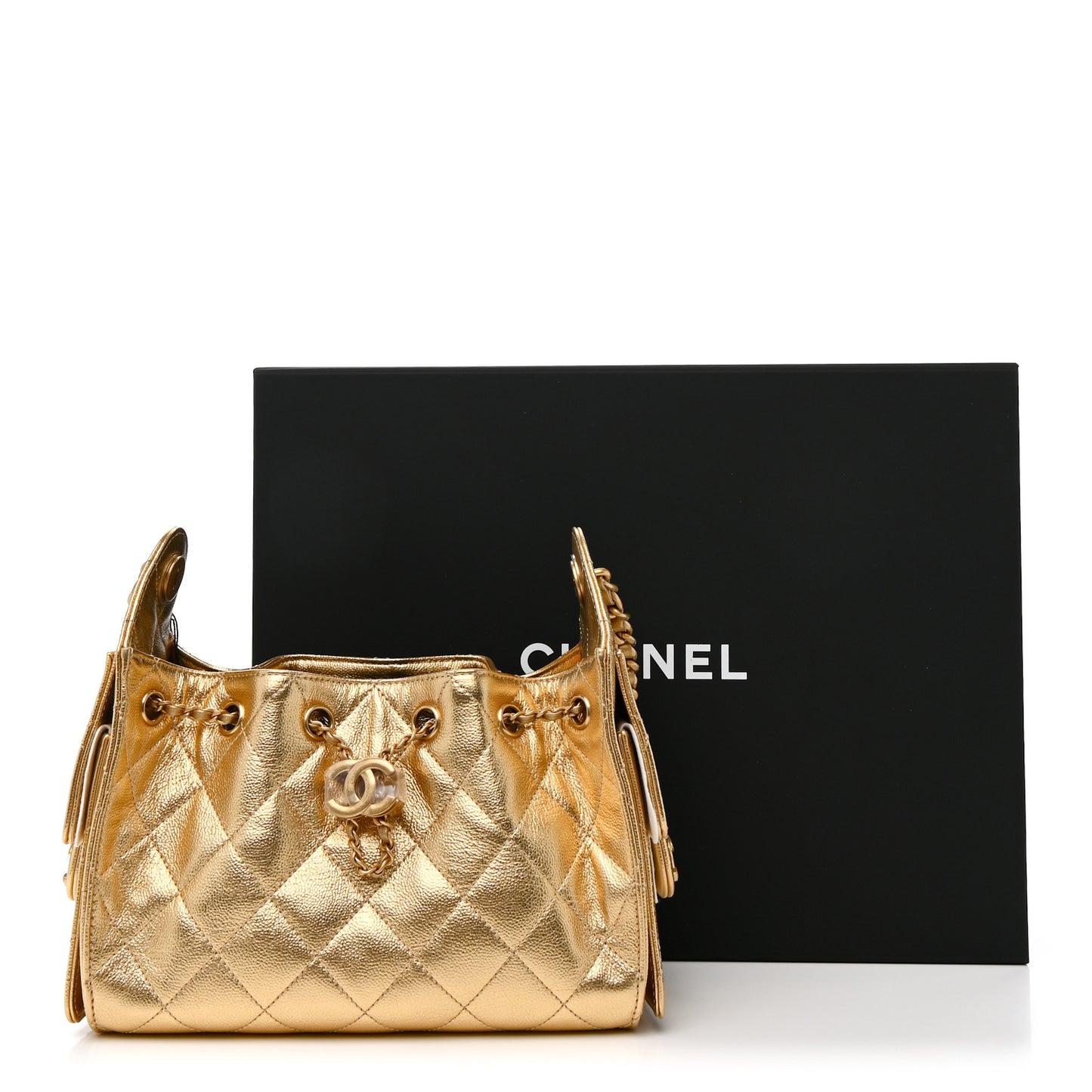 Metallic Caviar Quilted Mini Chanel 25 Handbag Gold