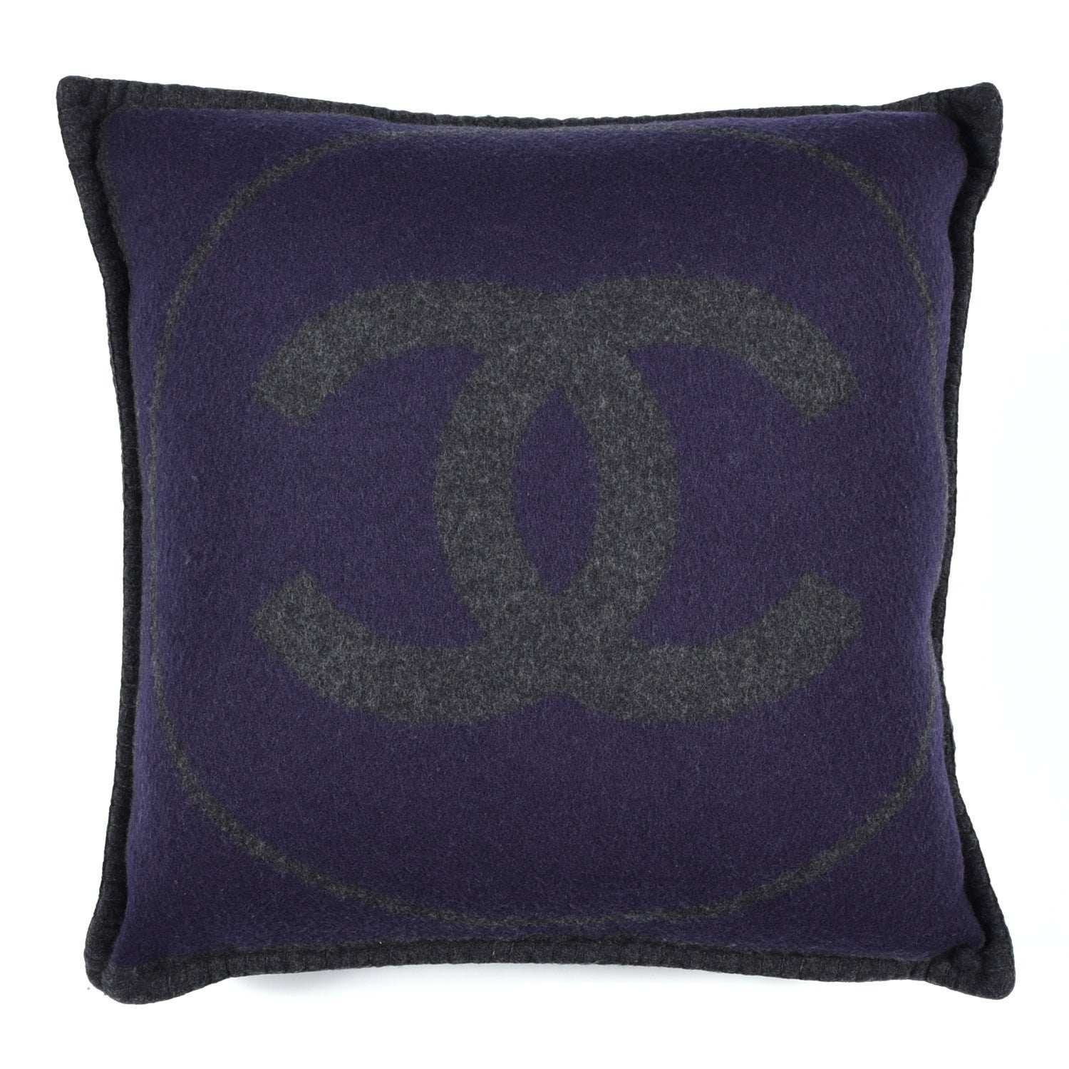 Chanel Wool Cashmere CC Pillow Navy Grey 1 of 3