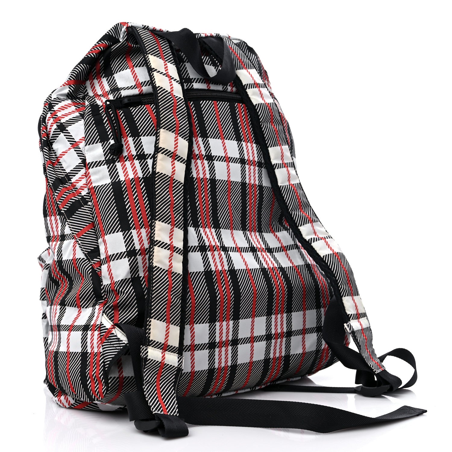 Balenciaga Nylon Plaid Print Expandable Backpack Black Red 3 of 9