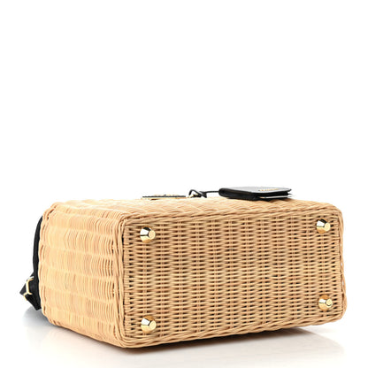 Prada Wicker Canvas Shoulder Bag Naturale Black 4 of 12