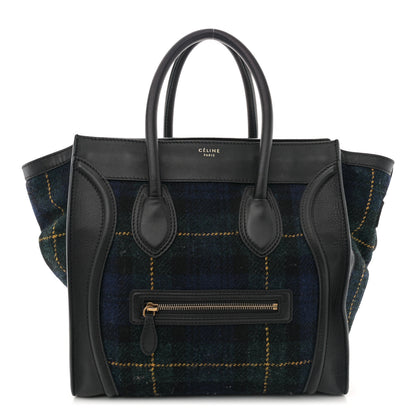 Celine Smooth Calfskin Tweed Tartan Mini Luggage Midnight 1 of 16