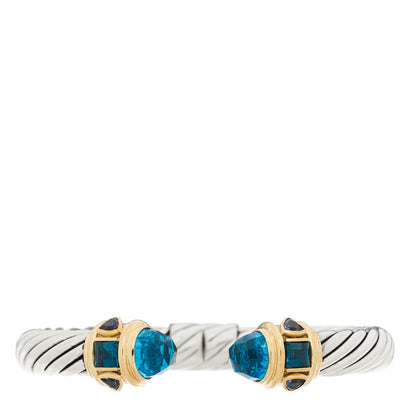 David Yurman Sterling Silver 14K Yellow Gold Blue Topaz Iolite 9mm Cable Renaissance Bracelet 1 of 3