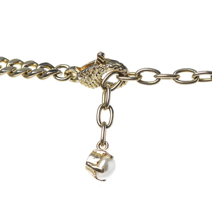 Gucci Pearl Embellished Double G Necklace Aged Gold 5 of 5
