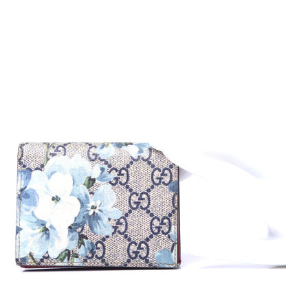 Gucci GG Supreme Monogram Blooms Card Case Beige Blue Navy Hibiscus Red 2 of 10