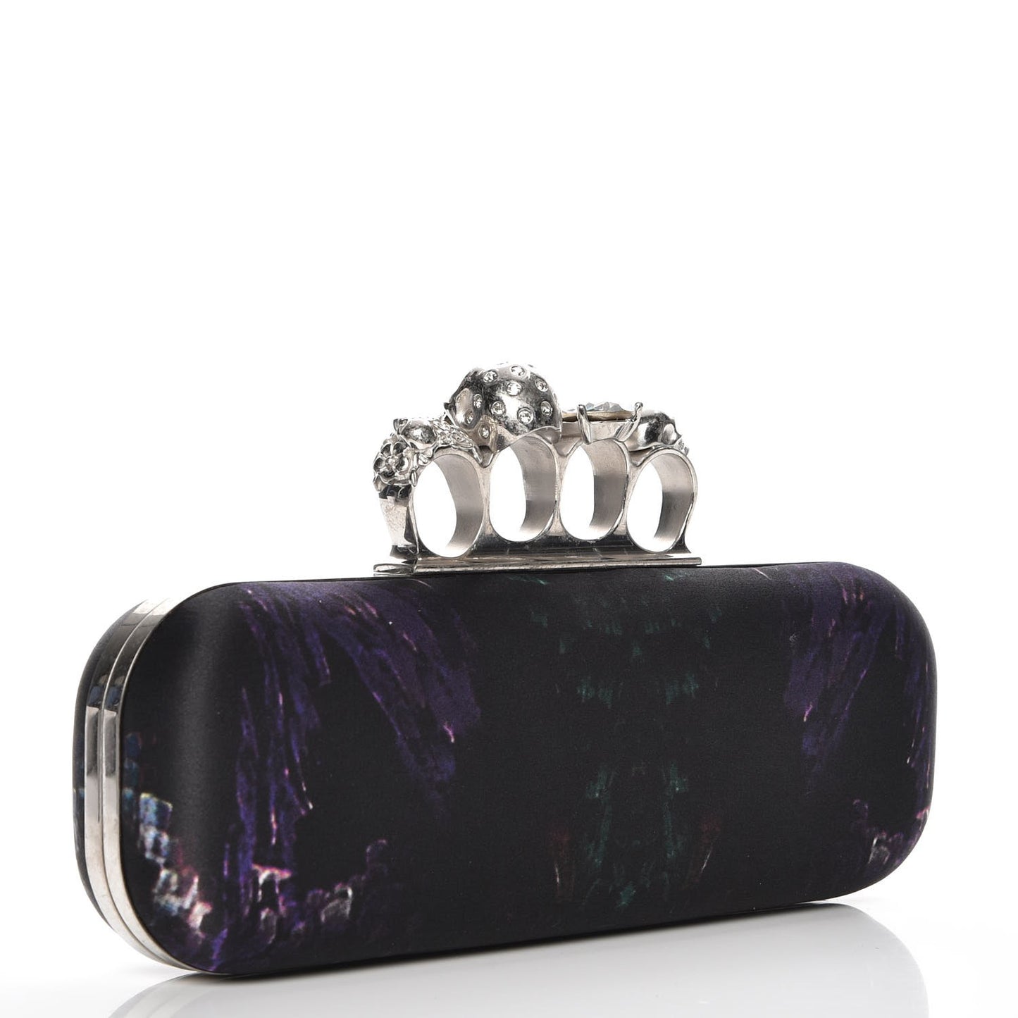 Silk Moth Print Knucklebox Clutch Black Purple