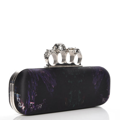 Alexander McQueen Silk Moth Print Knucklebox Clutch Black Purple 3 of 8