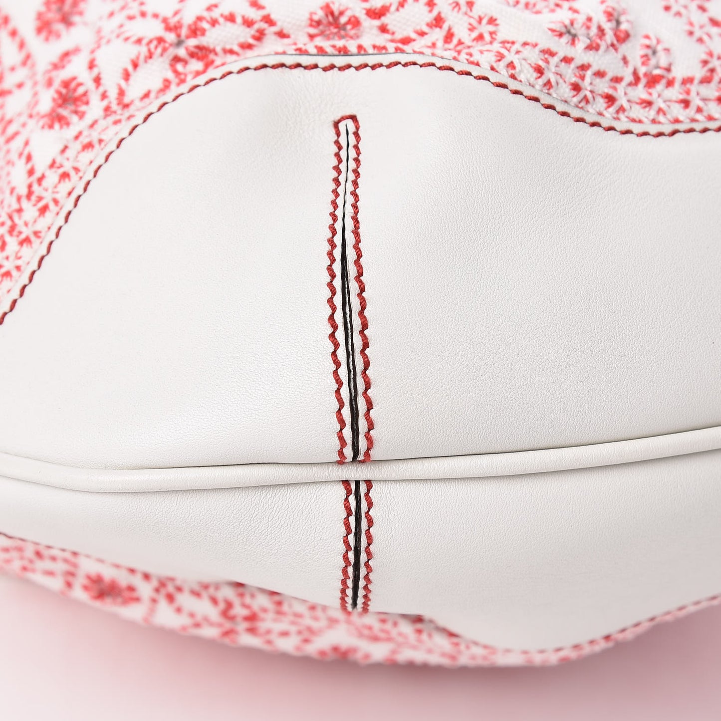 Canvas Embroidered Peggy Bamboo Top Handle Hobo White