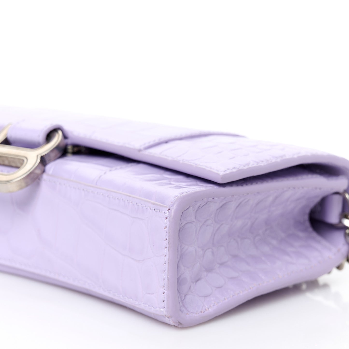 Shiny Calfskin Crocodile Embossed Hourglass Chain Bag Lilac