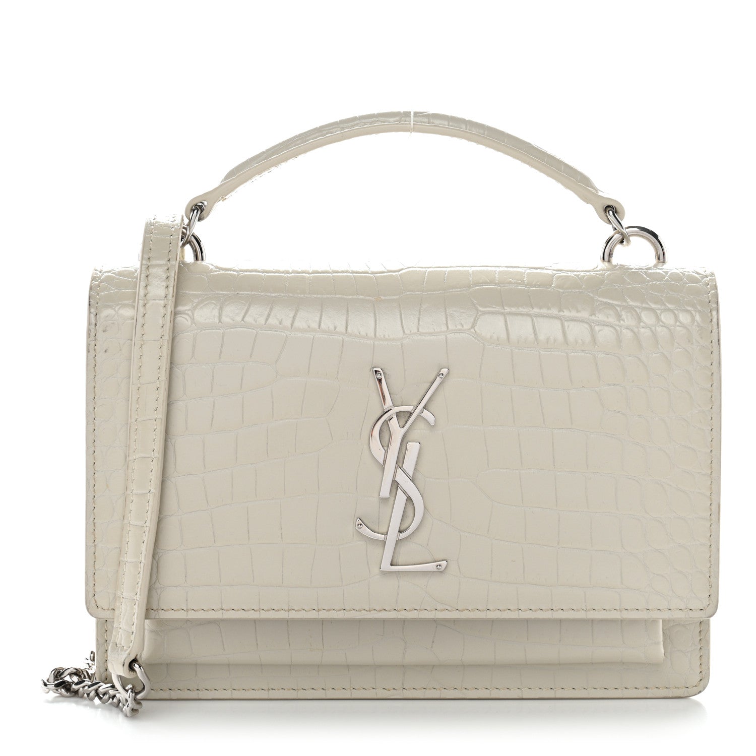 Saint Laurent Calfskin Crocodile Embossed Monogram Sunset Chain Wallet Blanc Vintage 1 of 9