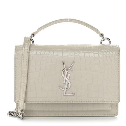 Saint Laurent Calfskin Crocodile Embossed Monogram Sunset Chain Wallet Blanc Vintage 1 of 9