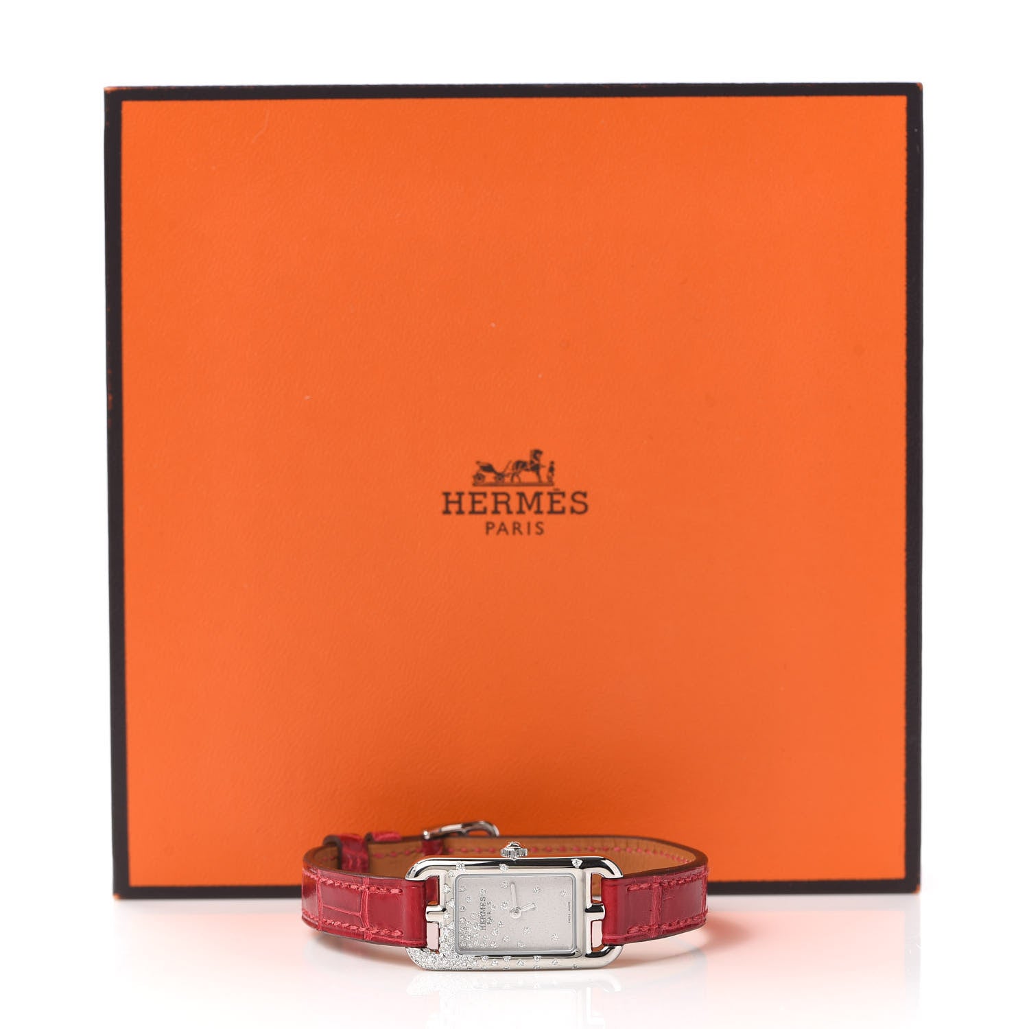 Hermes Stainless Steel Alligator Diamond 17mm Nantucket Jete De Diamants Quartz Watch Braise 5 of 5