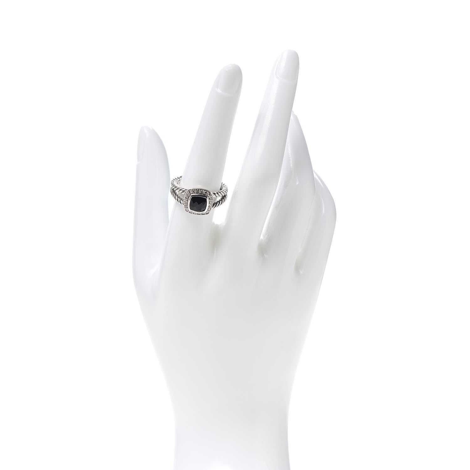 David Yurman Sterling Silver Diamond Black Onyx 7mm Petite Albion Ring 57 8 2 of 6