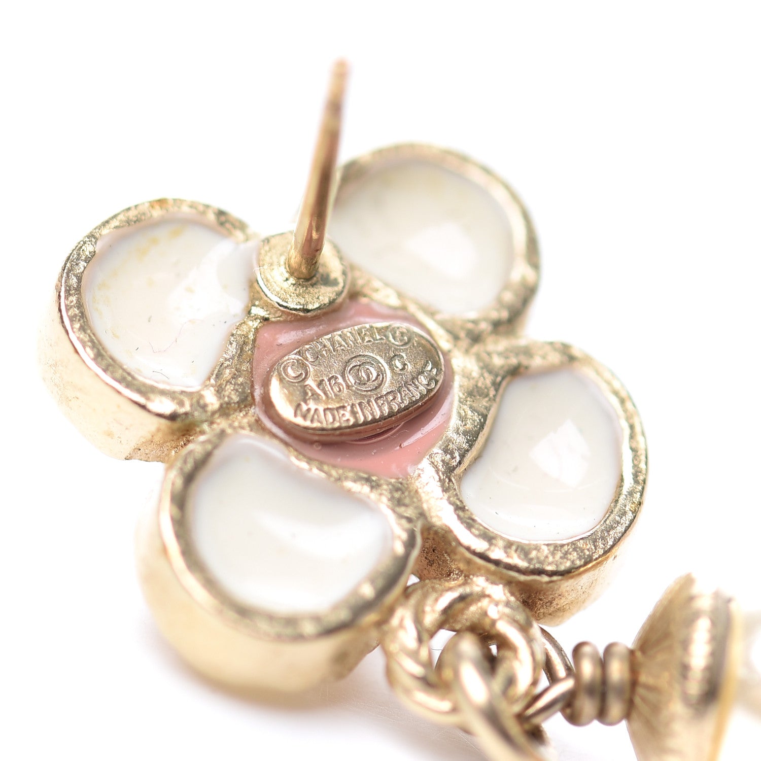 Chanel Resin Pearl CC Flower Drop Earrings Pink Beige 4 of 4