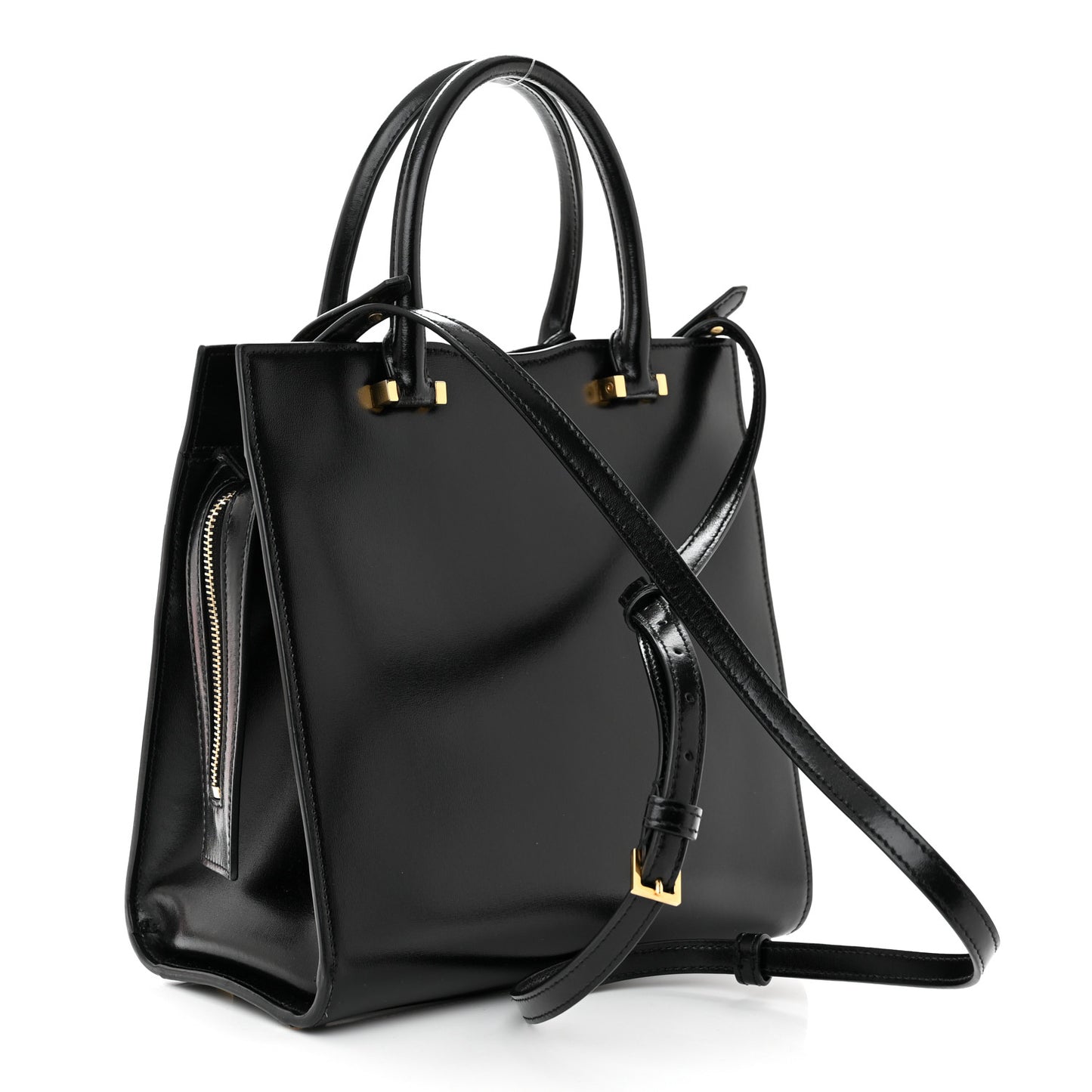 SAINT LAURENT Shiny Calfskin Small Uptown Tote Black
