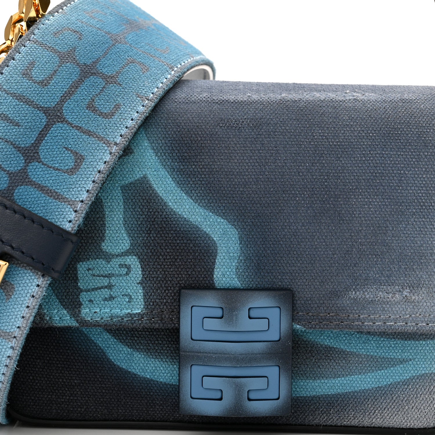 Givenchy x Chito Graffiti Effect Canvas Leather Small 4G Shoulder Bag Steel Blue 7 of 9