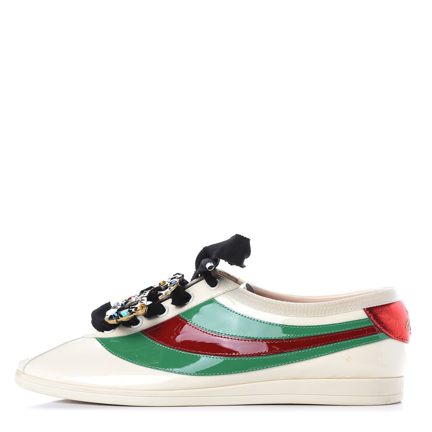 Gucci Patent Crystal Web GG Womens Falacer Sneakers 40 Mystic White New Shamarock Red 1 of 11