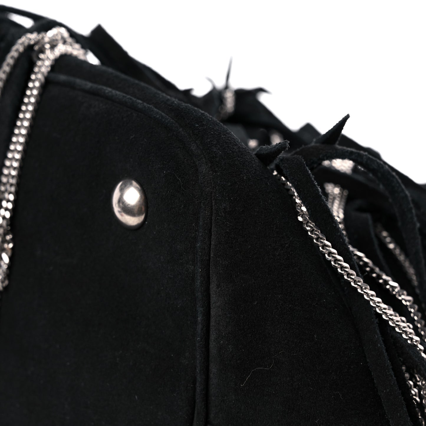 Suede Calfskin Medium Emmanuelle Chain Fringe Bucket Bag Black