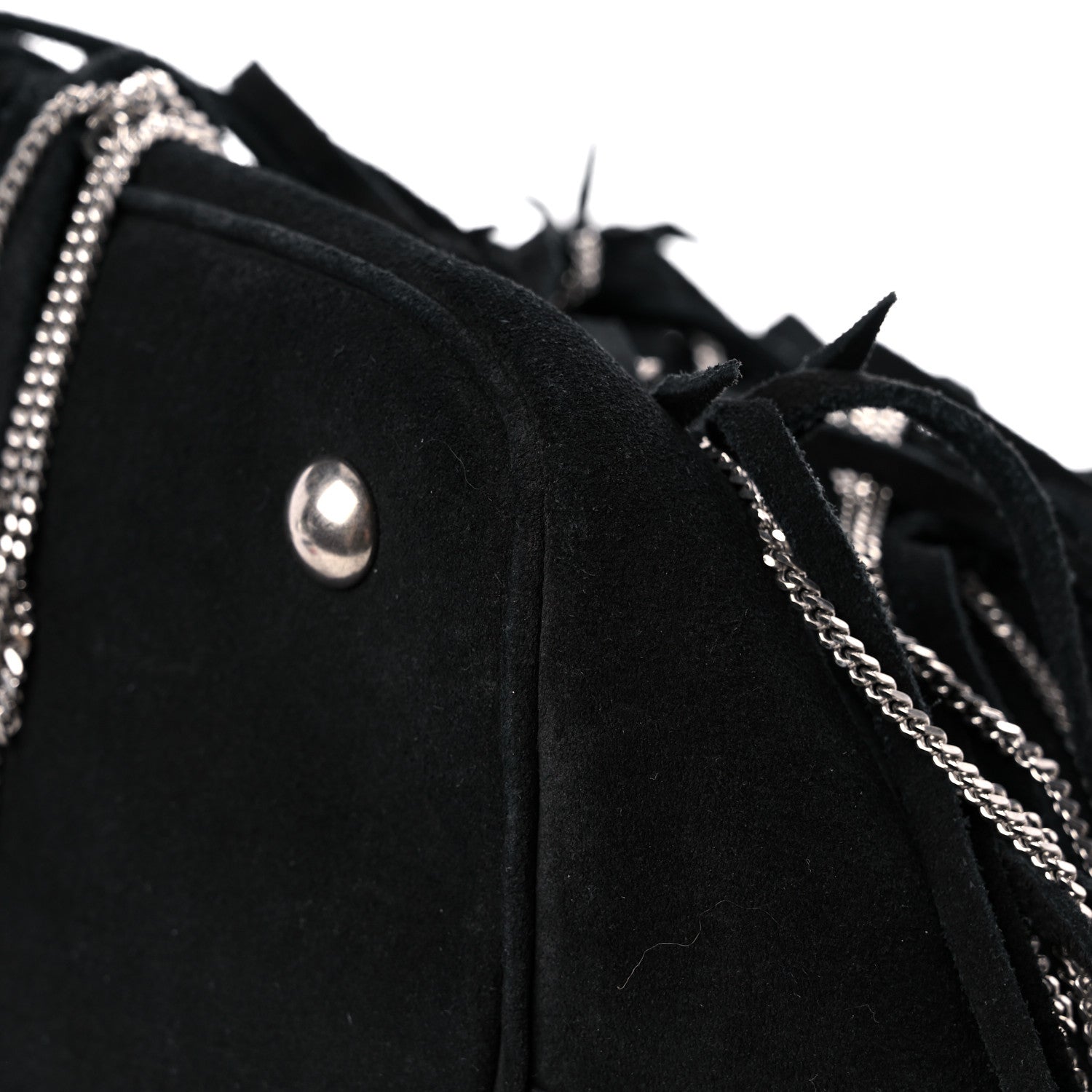 Saint Laurent Suede Calfskin Medium Emmanuelle Chain Fringe Bucket Bag Black 10 of 12