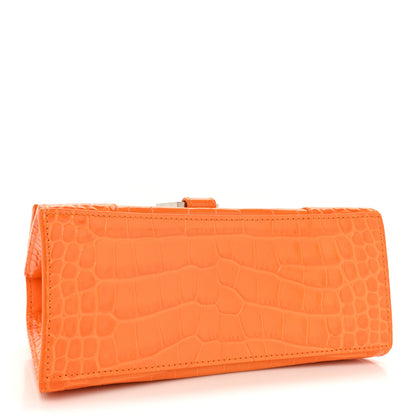 Balenciaga Shiny Calfskin Crocodile Embossed Small Hourglass Top Handle Bag Pop Orange 4 of 15