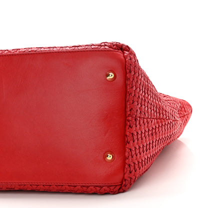Christian Dior Lambskin Woven Lady Dior Shopping Tote Red 10 of 13