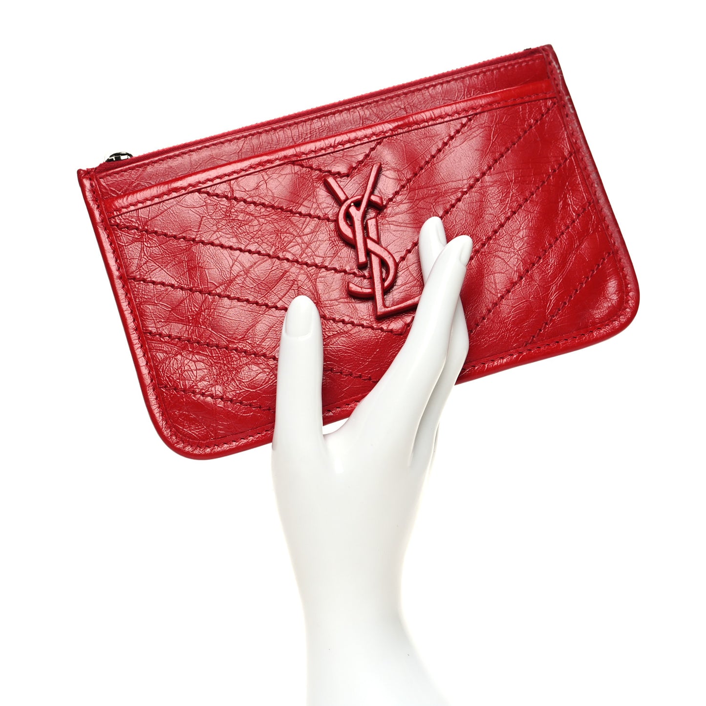 Crinkled Calfskin Matelasse Niki Bill Pouch Red