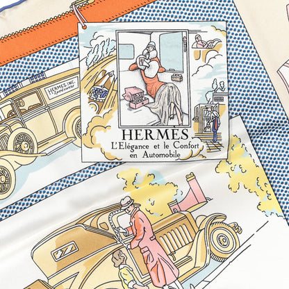 Hermes Silk Confort En Automobile Scarf 70 Vanille Bleu Jaune 3 of 5