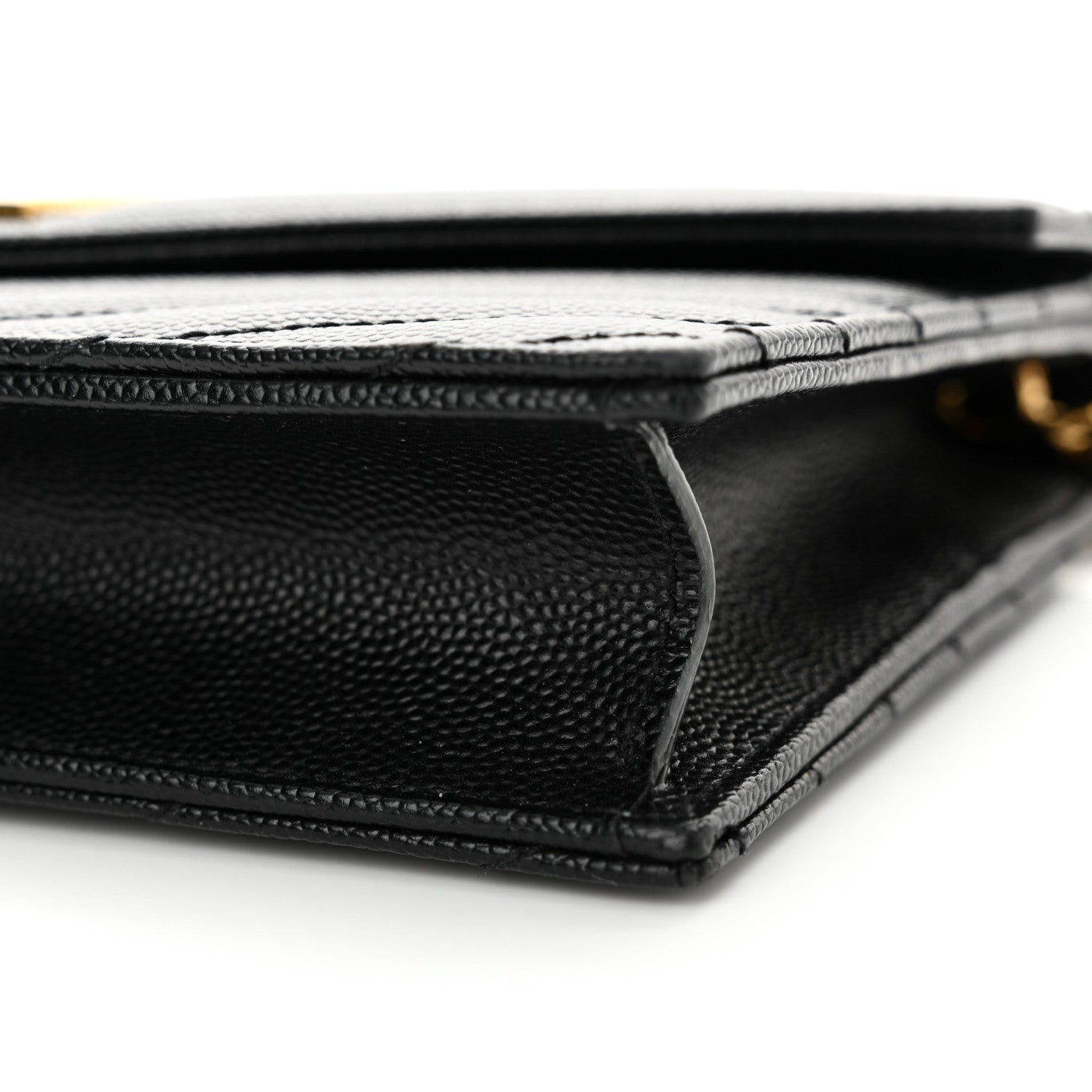 Saint Laurent Grain De Poudre Matelasse Chevron Monogram Envelope Chain Wallet Black 10 of 14