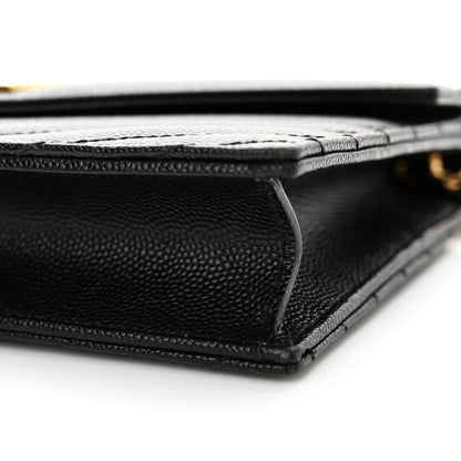 Saint Laurent Grain De Poudre Matelasse Chevron Monogram Envelope Chain Wallet Black 10 of 14