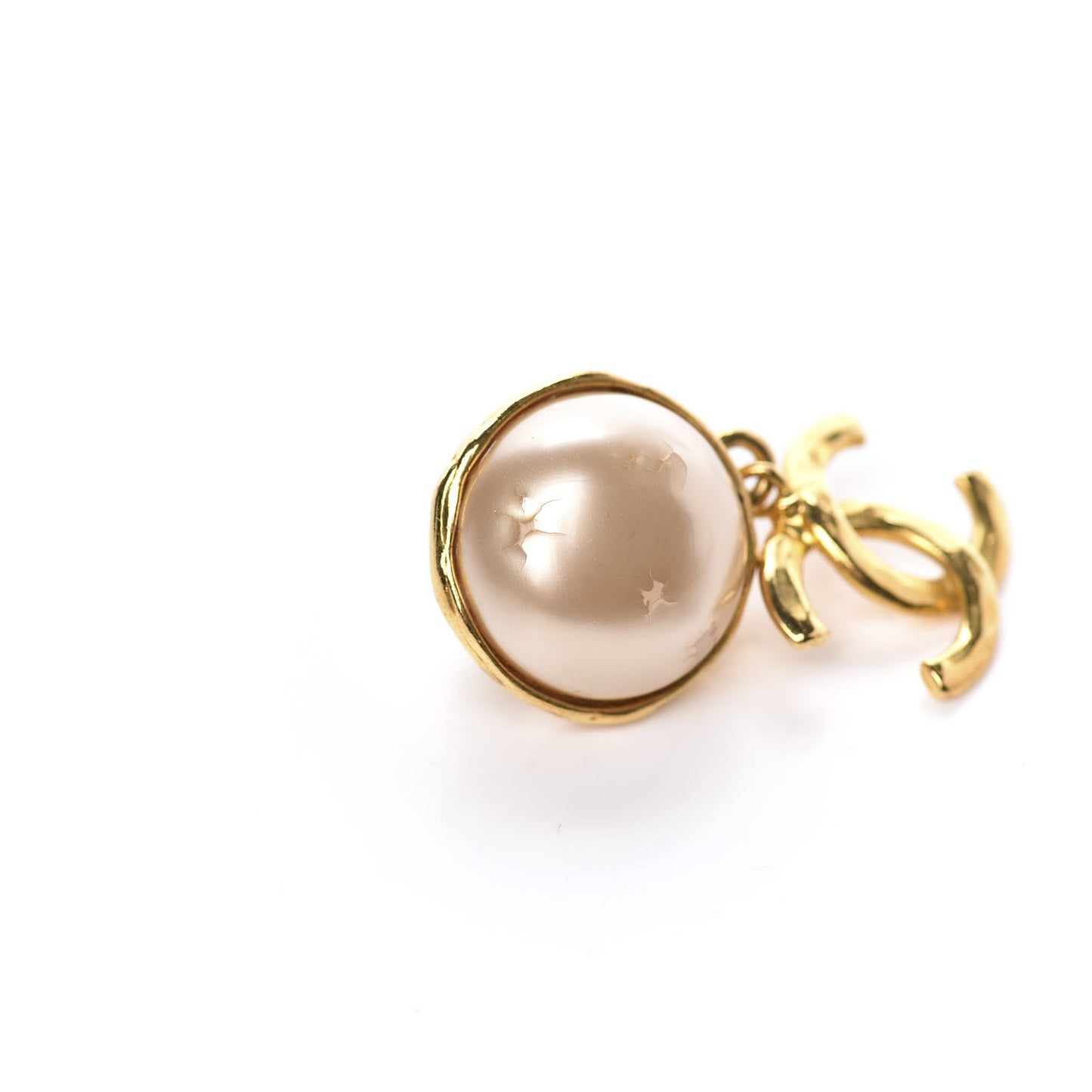 Pearl CC Dangle Clip On Earrings Gold