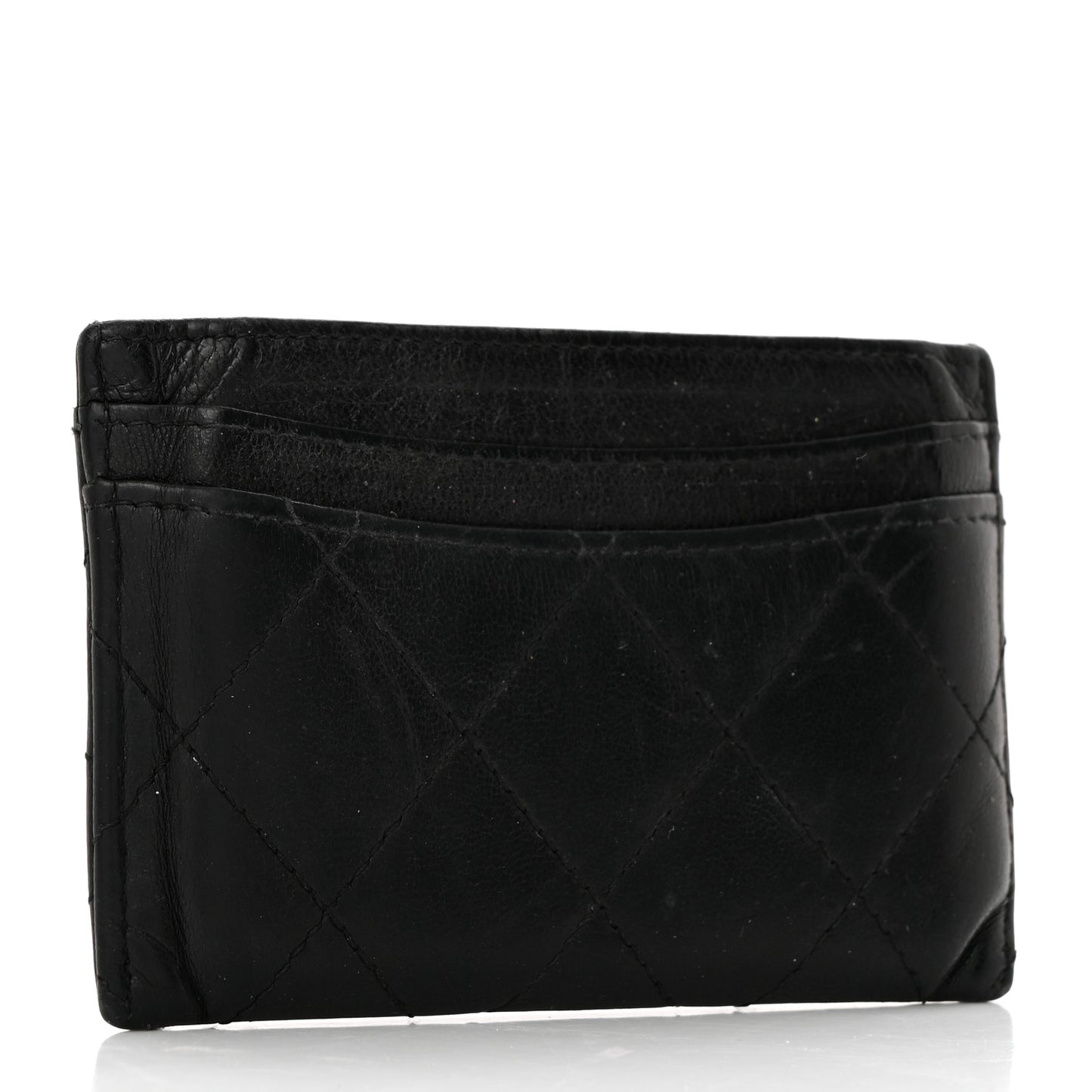 Lambskin Quilted Card Holder Black