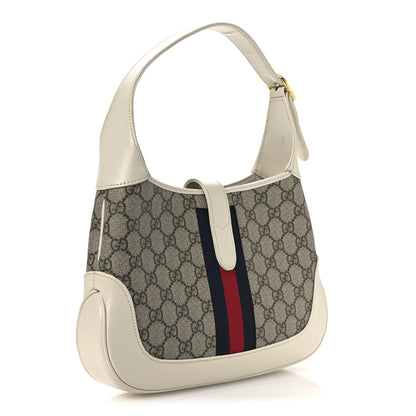 Gucci GG Supreme Monogram Azalea Calfskin Web Small Jackie 1961 Hobo Beige Ebony Mystic White 3 of 14