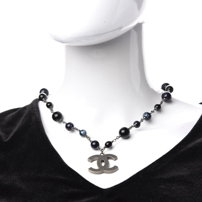 Chanel Ruthenium Beaded CC Short Necklace Black Blue 2 of 5