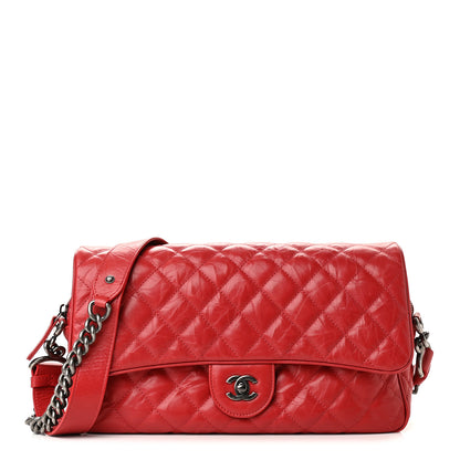 Chanel Crumpled Calfskin Quilted Medium Casual Rock Flap Red 1 of 9