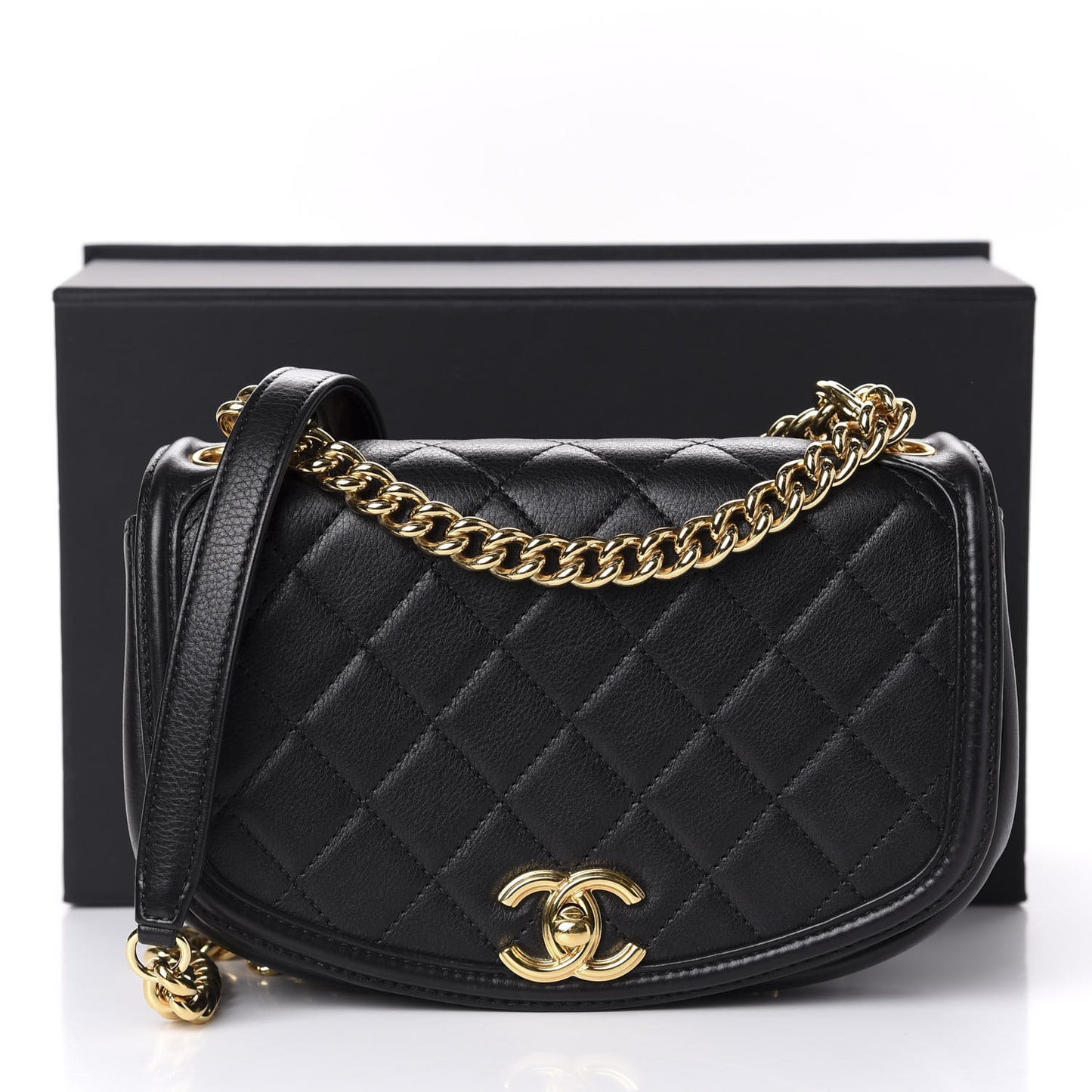 Calfskin Quilted Small Underline Flap Black