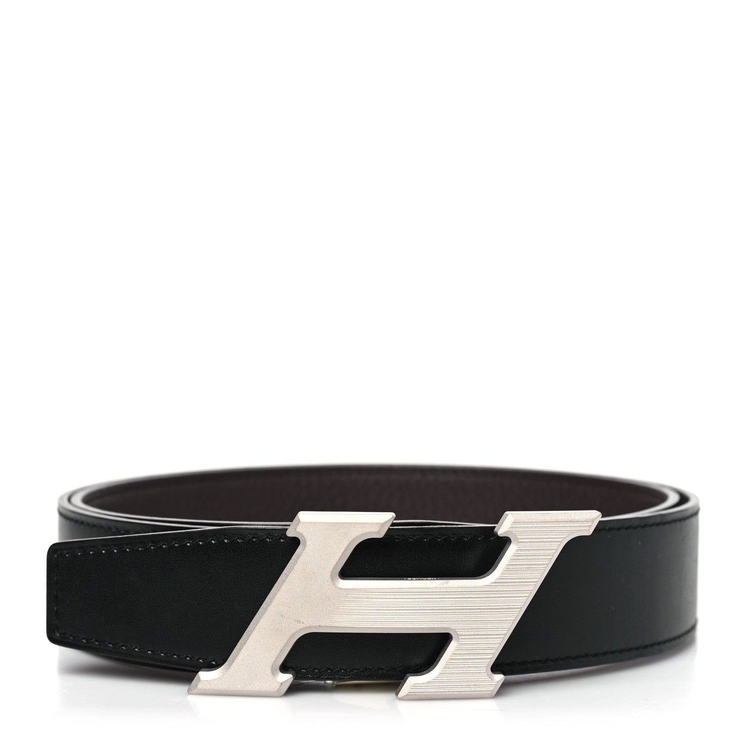 Hermes Box Togo 32mm H Speed Belt 85 34 Black Chocolate Gris Clair 1 of 7