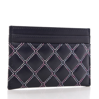 Chanel Lambskin Double Stitch Quilted Card Holder Navy Pink 3 of 10