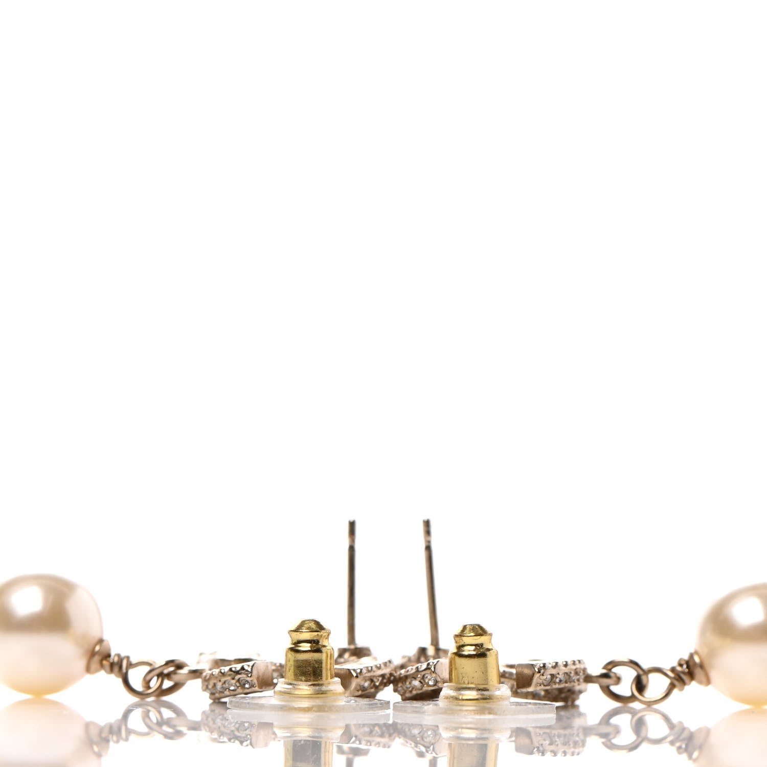Chanel Crystal Pearl CC Drop Earrings Gold 3 of 4