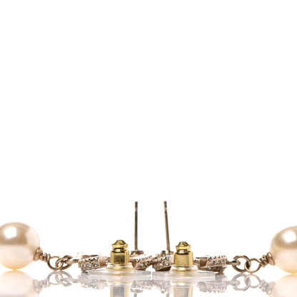 Chanel Crystal Pearl CC Drop Earrings Gold 3 of 4