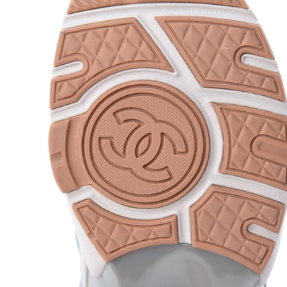 Chanel Nylon Lambskin Suede Calfskin CC Sneakers 35 Coral Light Blue White 6 of 8
