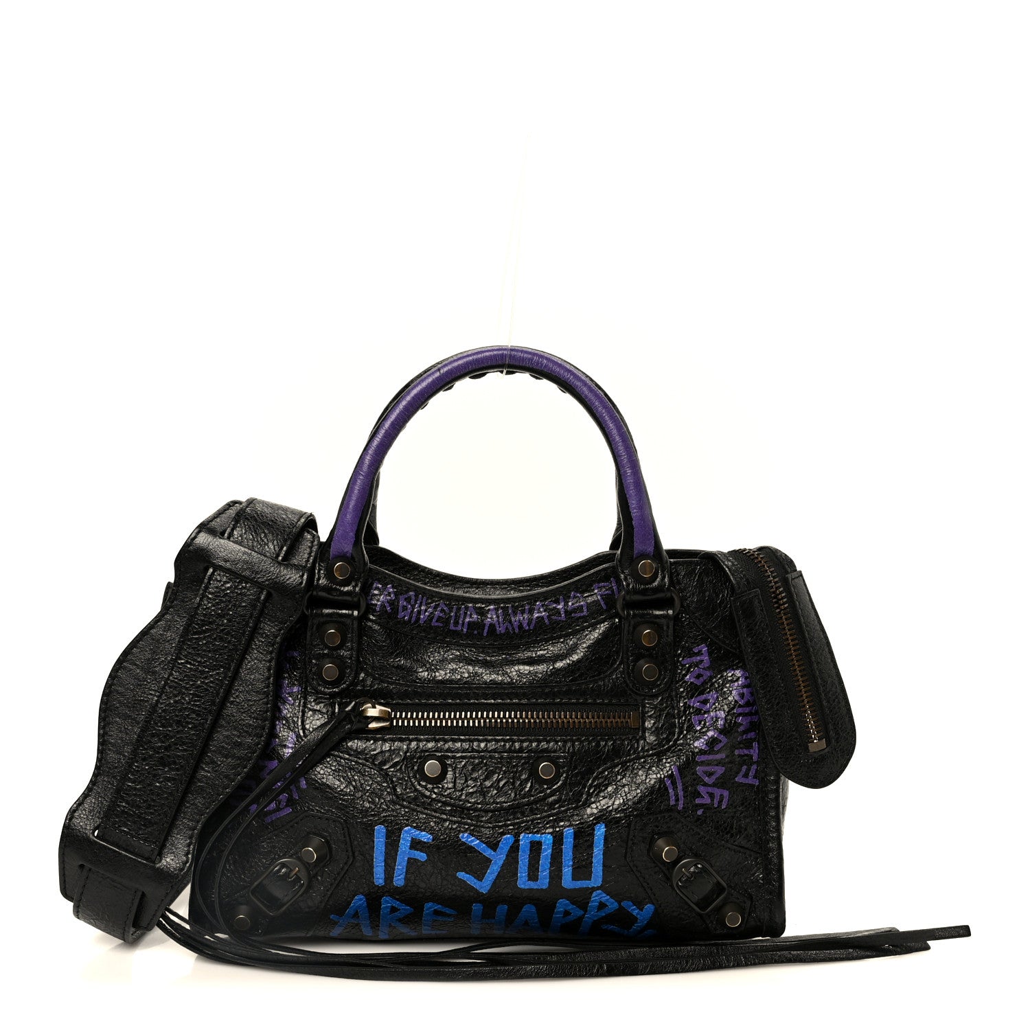 Balenciaga Agneau Arena Graffiti All Over Classic Hardware Mini City Black Bleu Violet 1 of 11