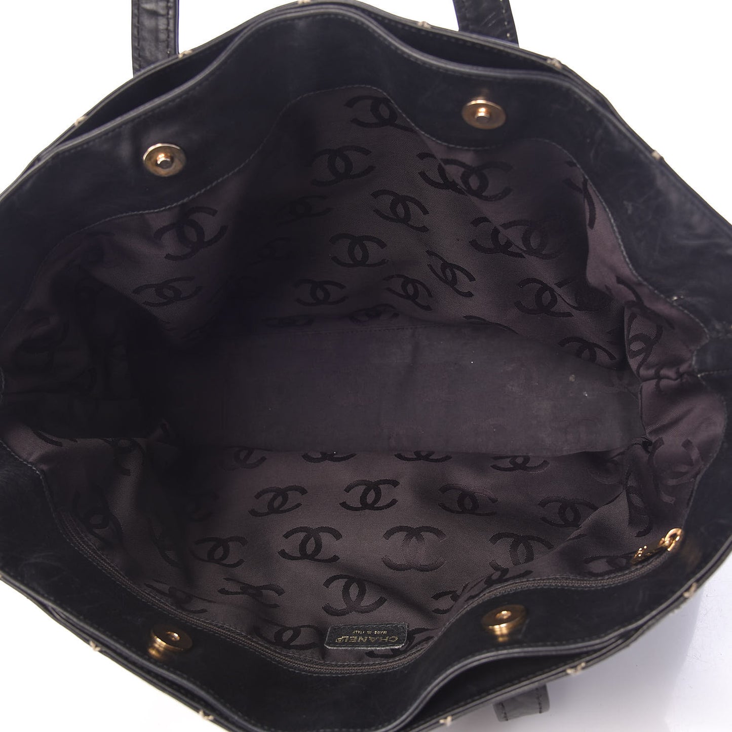 Calfskin Contrast Stitch Surpique Tote Black